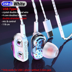 Dual Driver Earphones Type C Headphones Bass Earphone